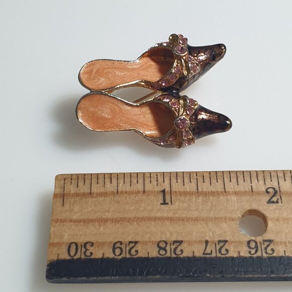 Vintage TC Signed Rhinestone High Heel Shoe Brooch Brown Pink Stones Mom Grandma - Picture 4 of 4